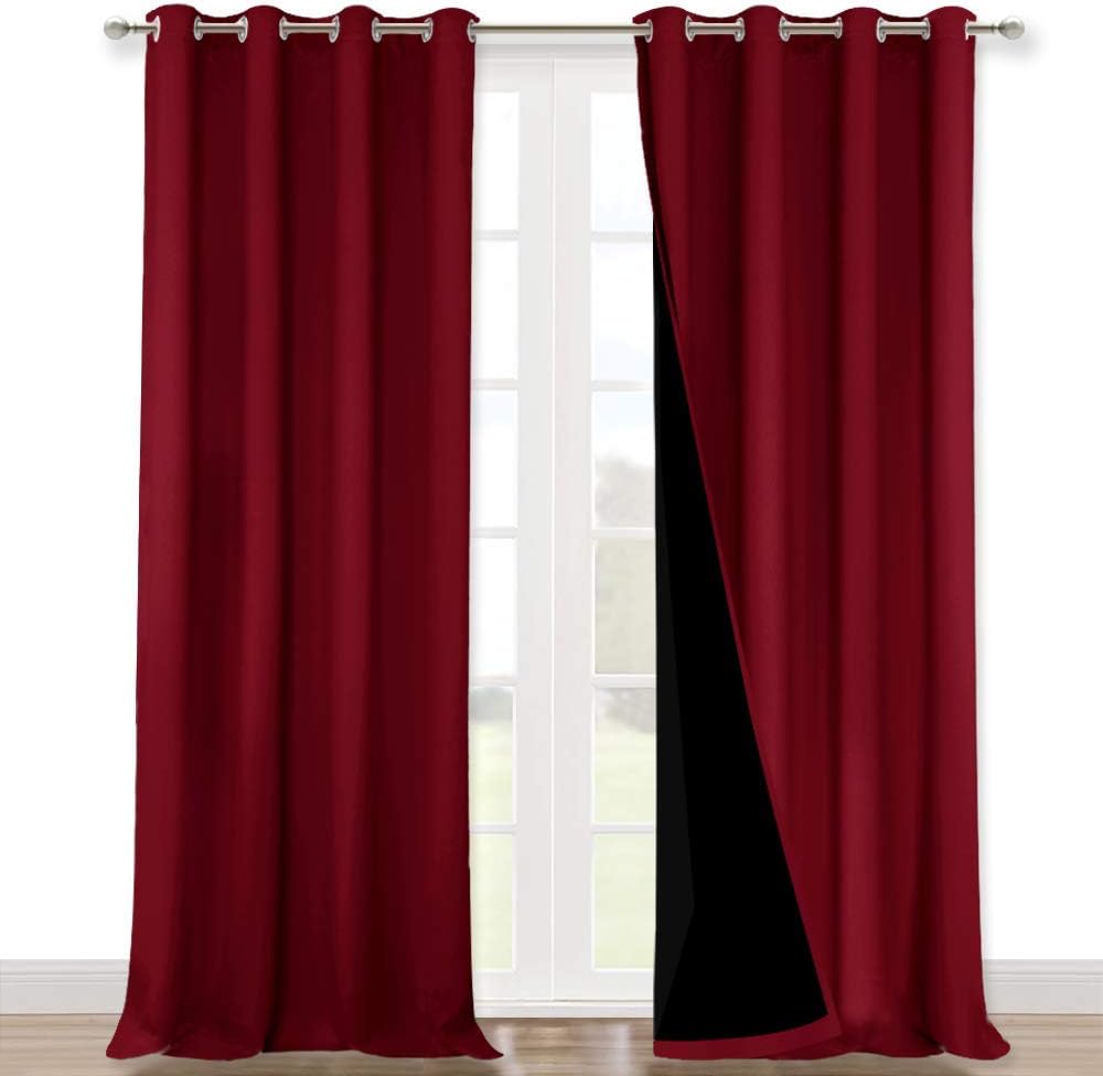 Nicetown 100% Blackout Curtains with Black Liner Backing, Thermal Insulated Curtains for Living Room, Noise Reducing Drapes for Christmas,…