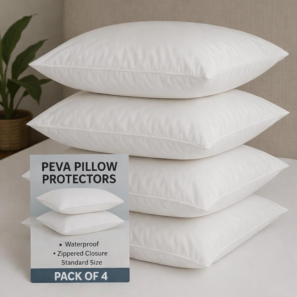 4 Pack Waterproof Pillow Protectors PEVA Zippered Standard Queen 20x30 Covers Dependable Industries