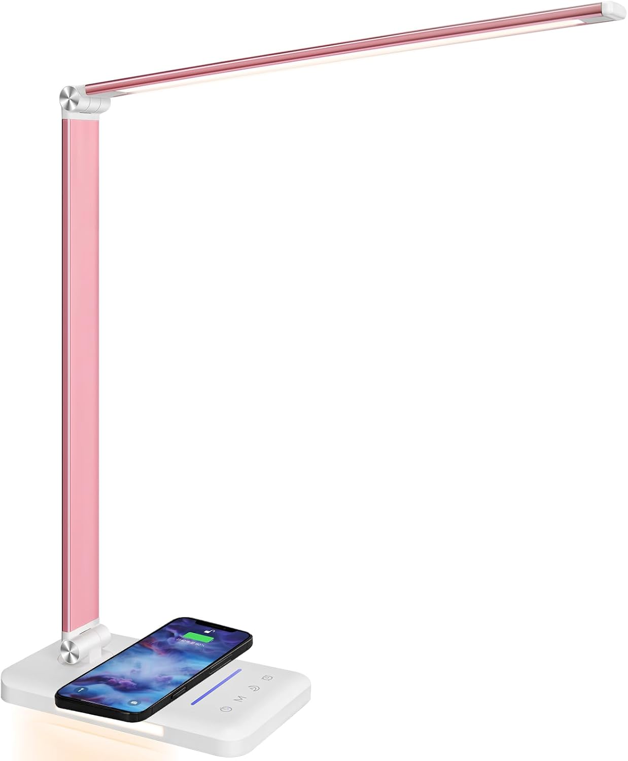 LED Desk Lamp with Night Light, Fast Wireless Charger, USB Charging Port, 10 Brightness, 5 Color Modes, Dimmable Bedside Table Lamp for…