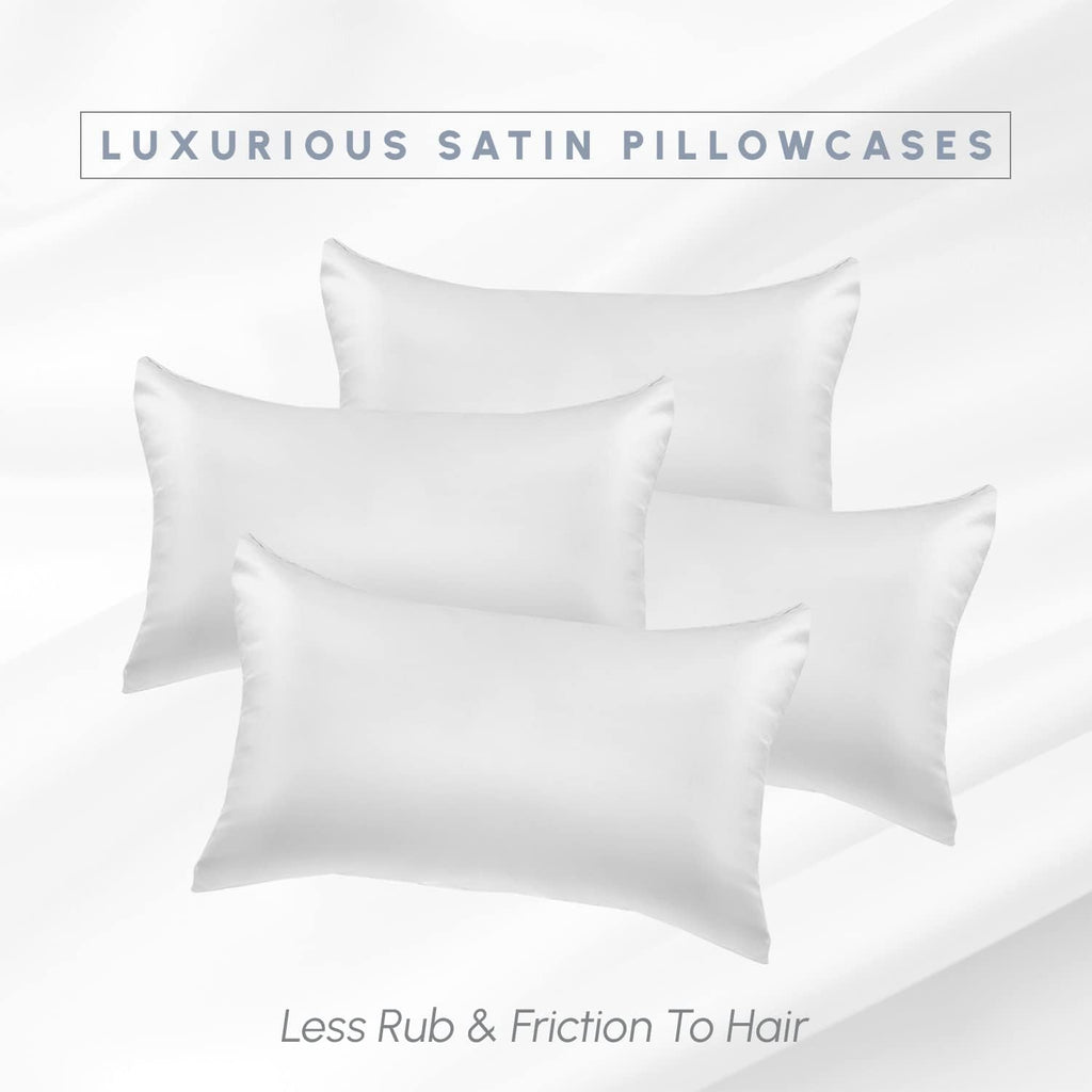 Elegantcomfort Elegant Comfort 4-Pack White Standard/Queen Viscose Satin Pillowcase Set with Hidden Zipper Closure, 20" x 30" White