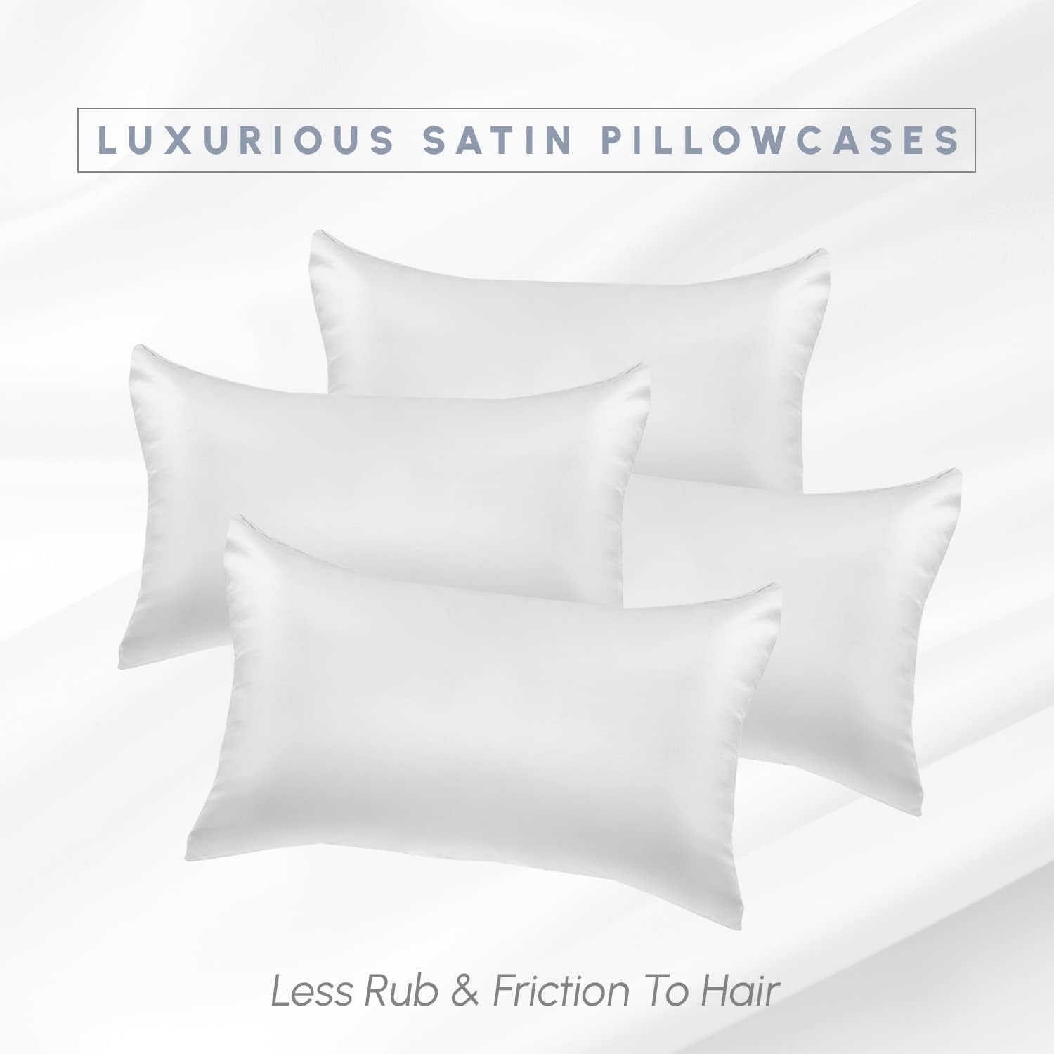 Elegantcomfort Elegant Comfort 4-Pack White Standard/Queen Viscose Satin Pillowcase Set with Hidden Zipper Closure, 20" x 30" White