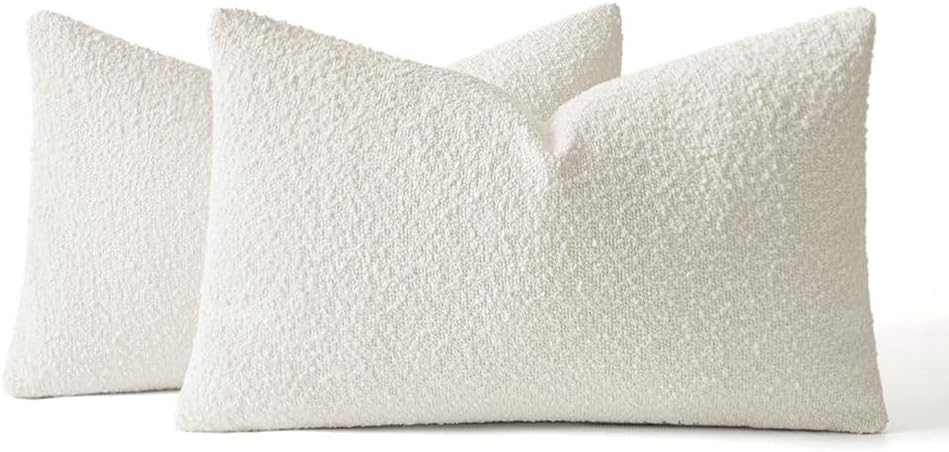 Miulee 12x20 Inch Decorative Lumbar Pillow Covers for Couch Bed Set of 2 Textured Boucle Neutral Throw Pillow Covers Cream White Accent Sol…