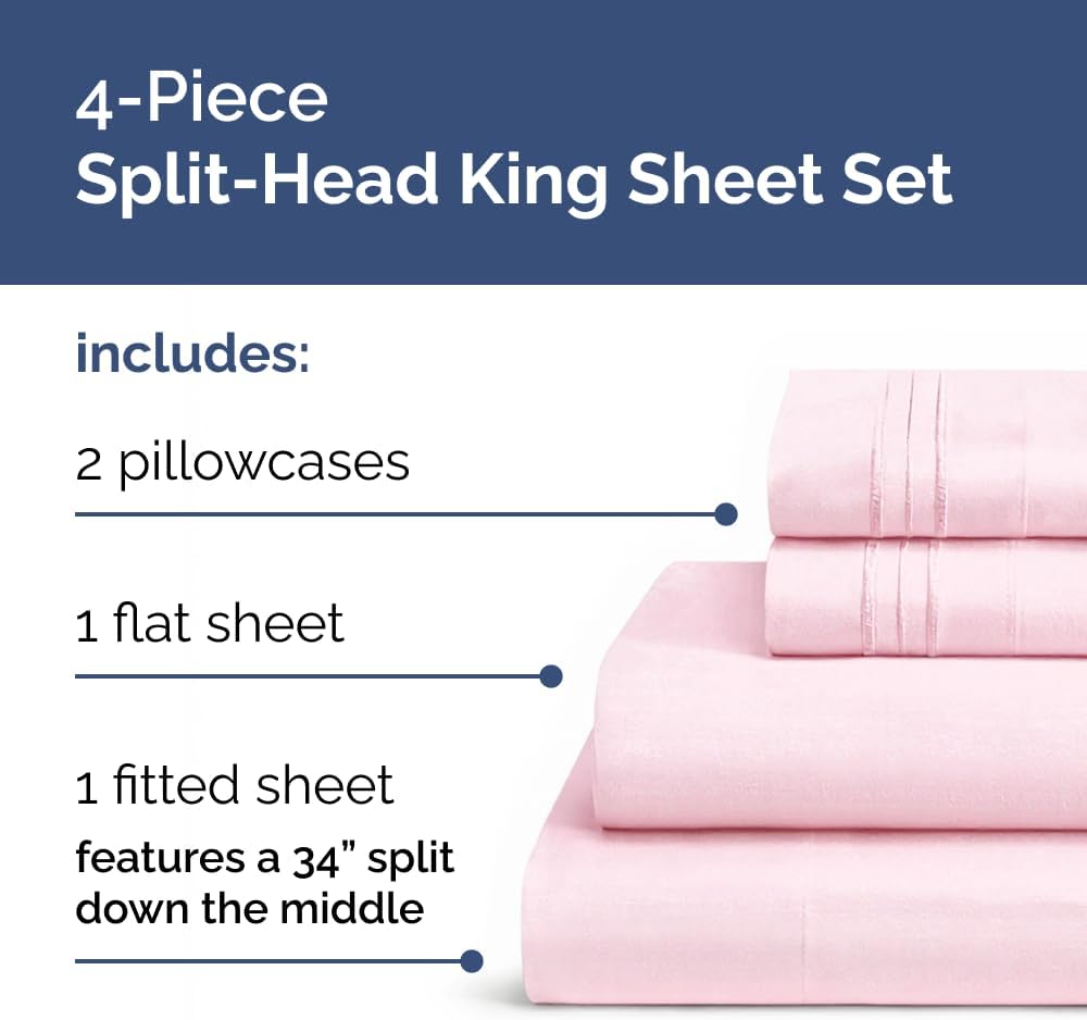 Flex Top Split Head King 4 Piece Sheet Set - Ultra-Soft, Breathable & Cooling Bed Sheets Set - Hotel Luxury Bedding for Women & Men with…