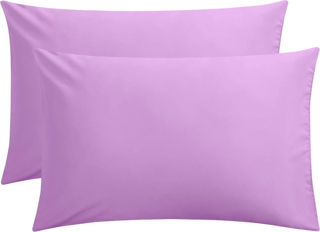 FLXXIE Pillow Cases Queen, Soft Microfiber Pillow Covers with Envelope Closure, Wrinkle Resistant Pillowcases, 2 Piece Set, 20x30, Lavender