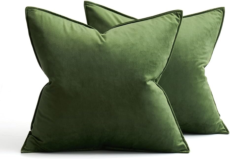Miulee Moss Green Velvet Throw Pillow Covers 24x24 Soft Summer Decorative Solid Square Euro Sham Cushion Cases Pack of 2 Modern Luxury Home…