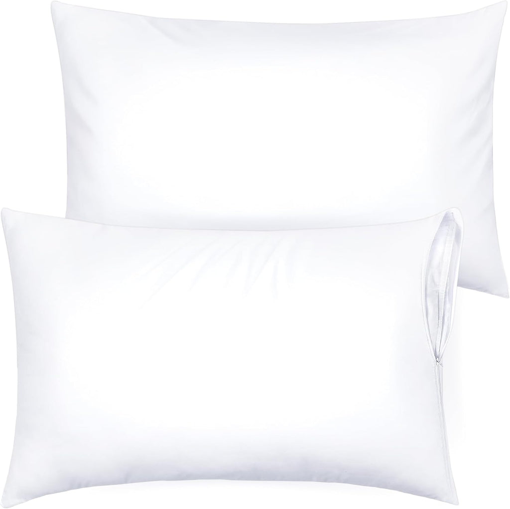 Ultra Soft Pillow Protectors with Zipper Standard Size - Set of 2 Breathable Pillow Covers - 100% Protection Against Stains, Dust & Dirt…