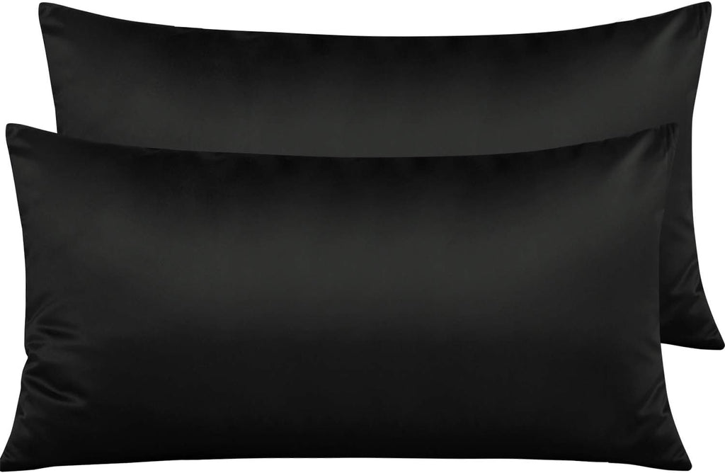 Ntbay Zippered Satin Pillow Cases for Hair and Skin, Luxury King Hidden Zipper Pillowcases Set of 2, 20x36 Inches, Black 36 Inches Black