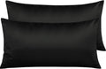 Ntbay Zippered Satin Pillow Cases for Hair and Skin, Luxury King Hidden Zipper Pillowcases Set of 2, 20x36 Inches, Black 36 Inches Black