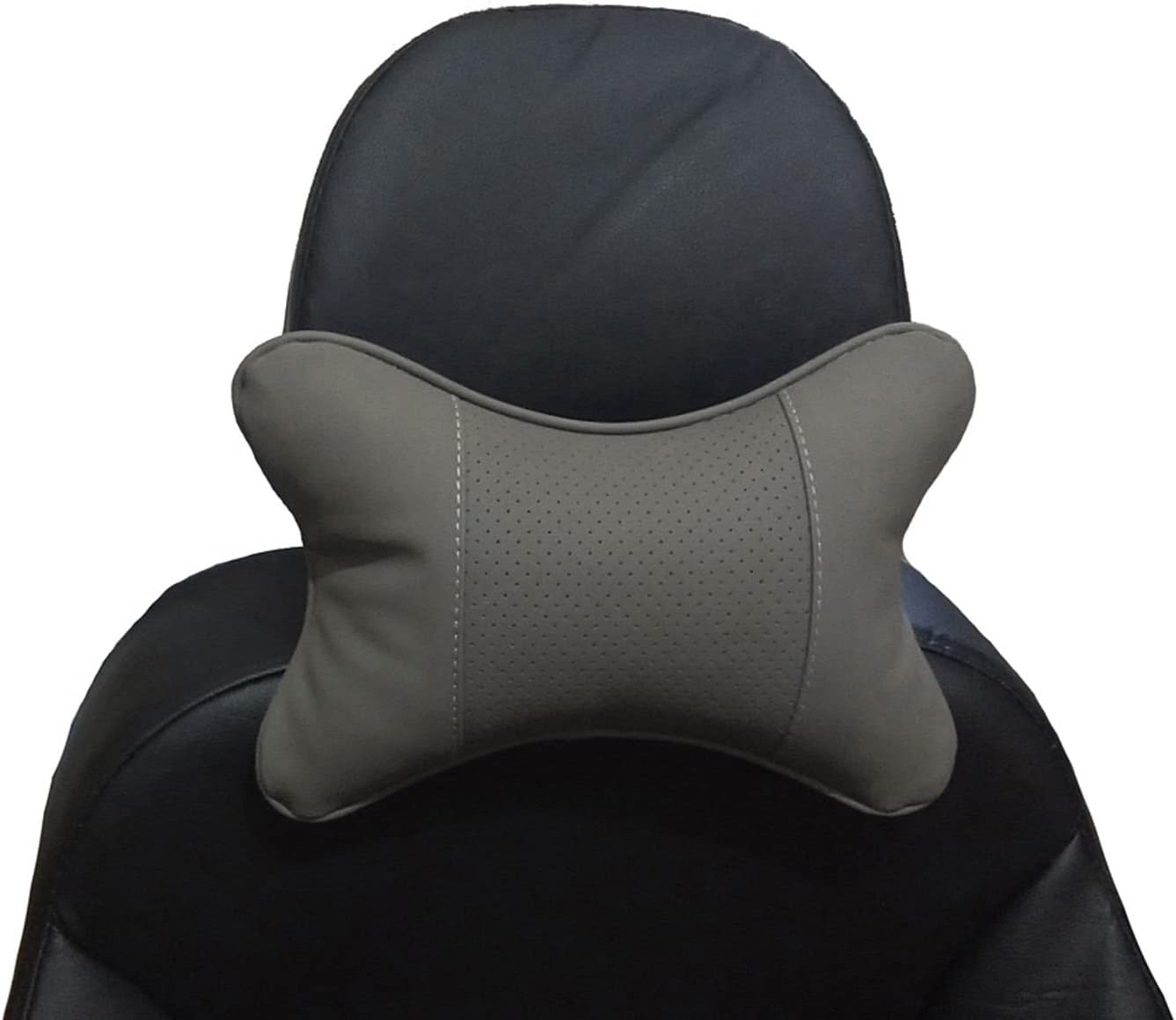 Car Neck Pillows Both Side Pu Leather 2pieces Pack Headrest Fit for Most Cars Filled Fiber Universal Car Pillow (Grey)