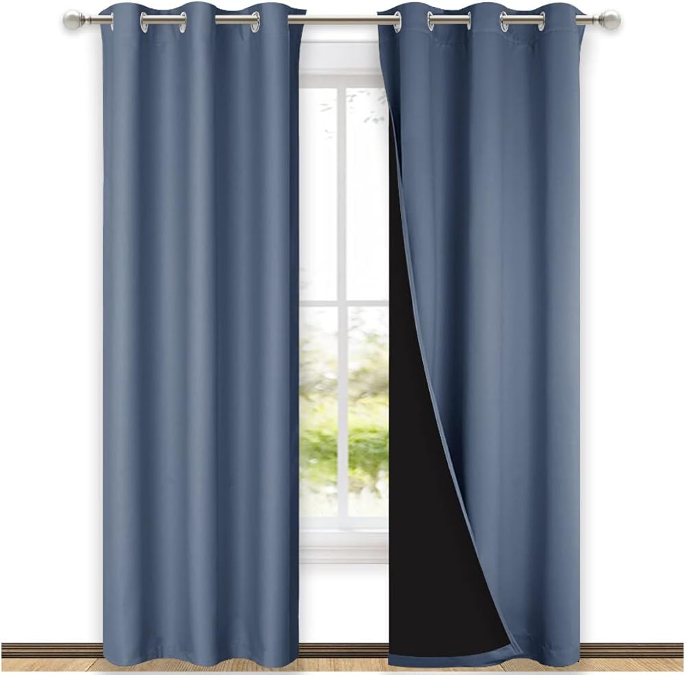 Nicetown Blackout Curtains 80 inches Long, Full Light Blocking Drapes with Black Liner for Nursery, Thermal Insulated Draperies for Hall, V…
