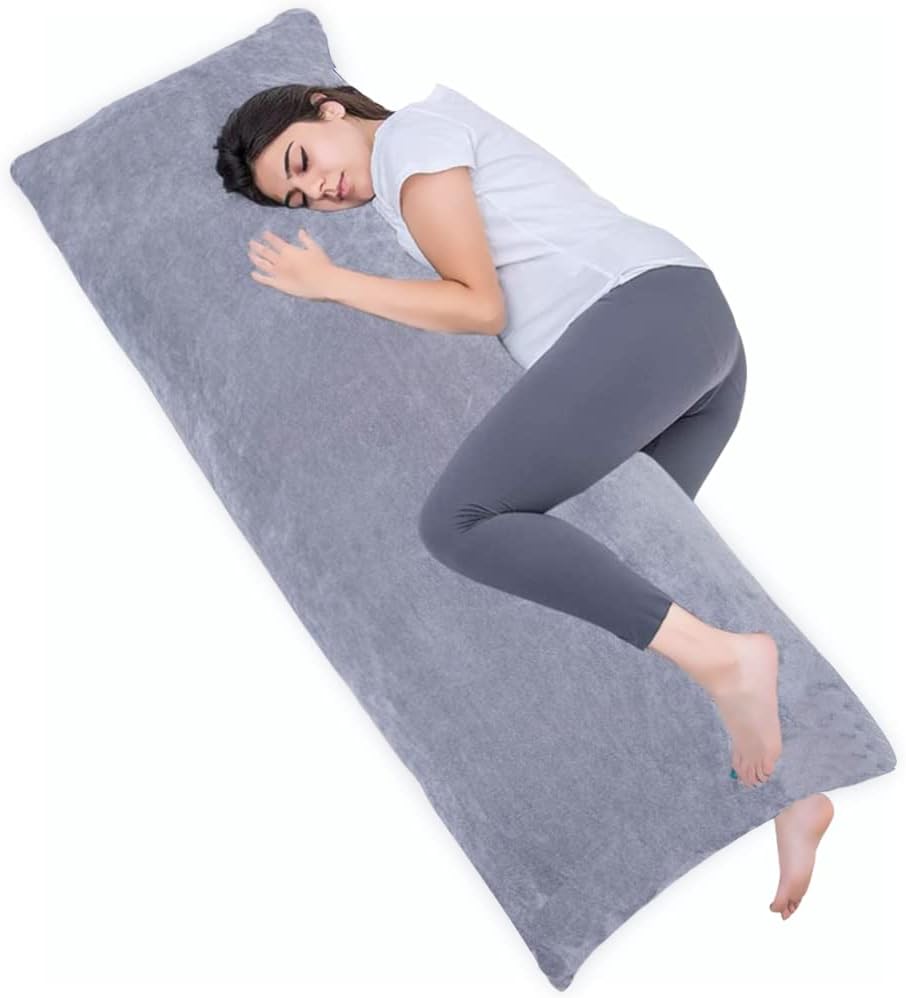 1 MIDDLE ONE Full Body Pillow for Adults, Long Sleeping, Big Pillows Bed, Firm Large with Velvet Cover, 20x54 Inches (Dark Grey)