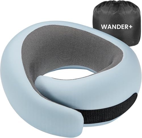 WANDER PLUS® 100% Pure Memory Foam Travel Neck Pillow Airplane Neck Support Ergonomic Design Best for Sleeping Plane Car Train Office…