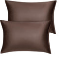 uxcell Standard Satin Pillowcase with Zipper, Super Soft and Luxury, Silky Pillow Cases Covers Set of 2, 21"x27", Brown