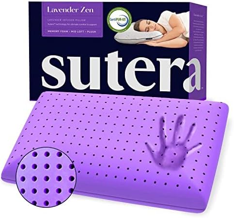 Sutera Cooling Lavender Zen Memory Foam Pillow for Sleeping - Essential Lavender Oil Infused, Cooling Pillow with Neck, Shoulder and Back S…