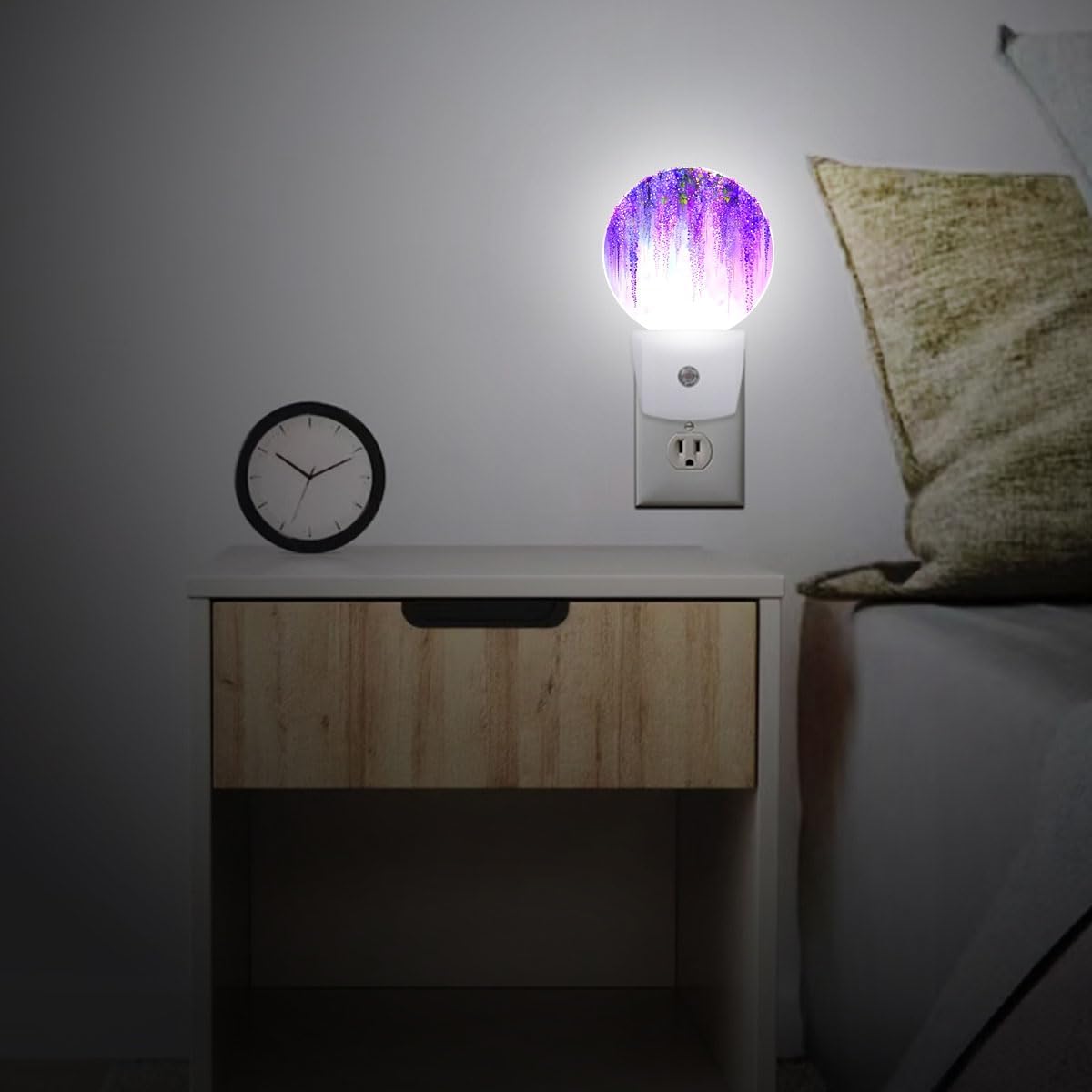 Purple Wisteria Flower Night Light Plug-in Sleep Lamp Led Dusk to Dawn Night Light for Bedroom