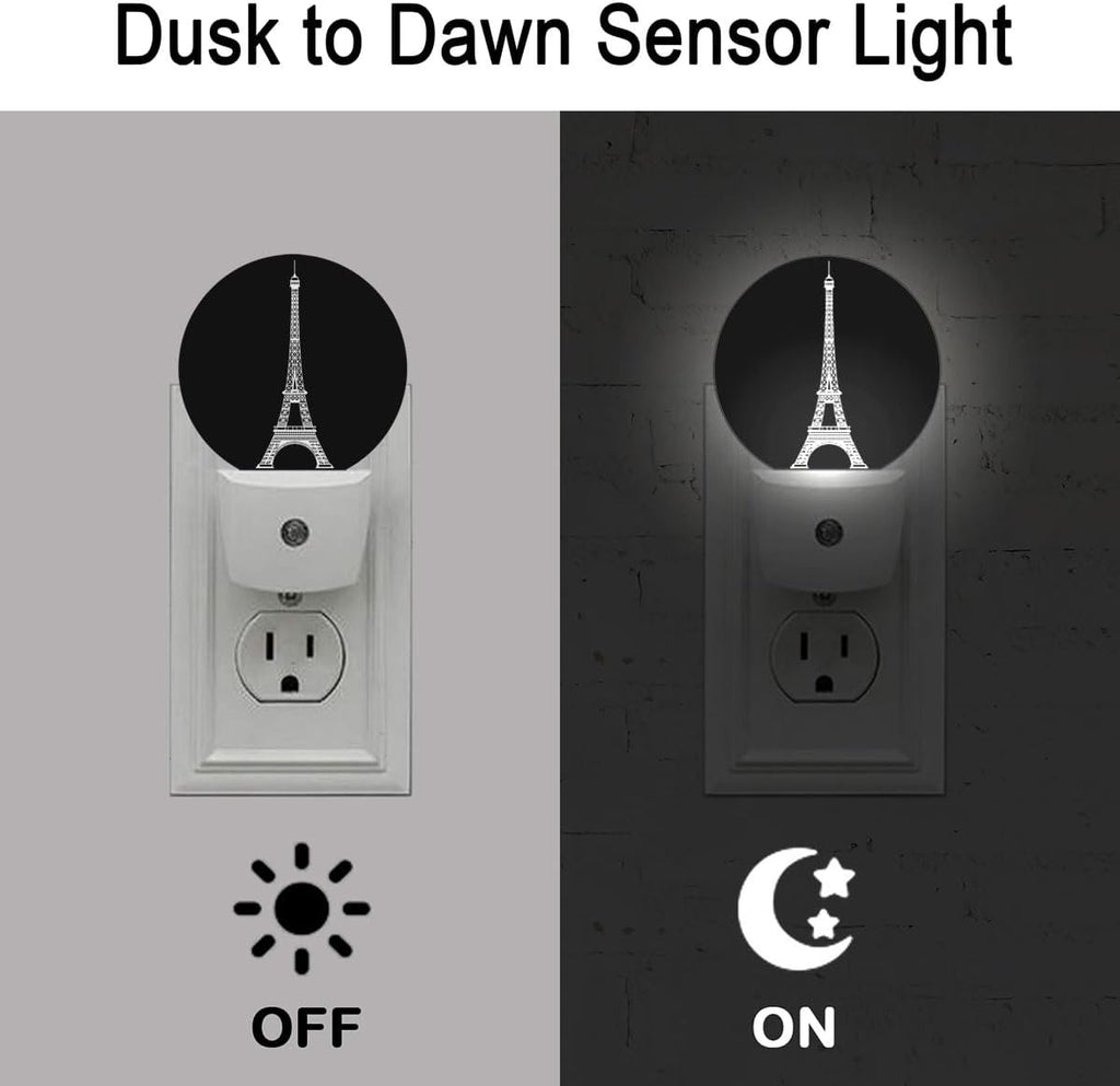 Paris Eiffel Tower France Night Light Plug Into Wall Auto Led Sleep Round Lamp for Living Room Hallway Stairs