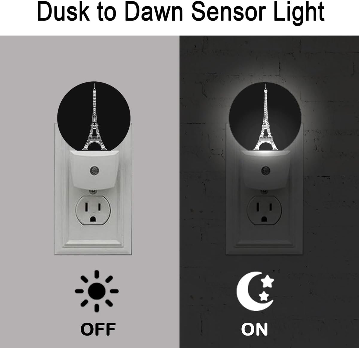 Paris Eiffel Tower France Night Light Plug Into Wall Auto Led Sleep Round Lamp for Living Room Hallway Stairs