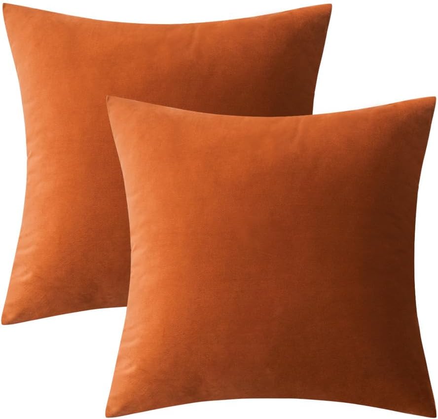 Miulee Velvet Throw Pillow Covers 12x20 Inch, Pack of 2 - Orange, Soft Solid Lumbar Decorative Pillow Covers Modern Luxury Home Decor for C…
