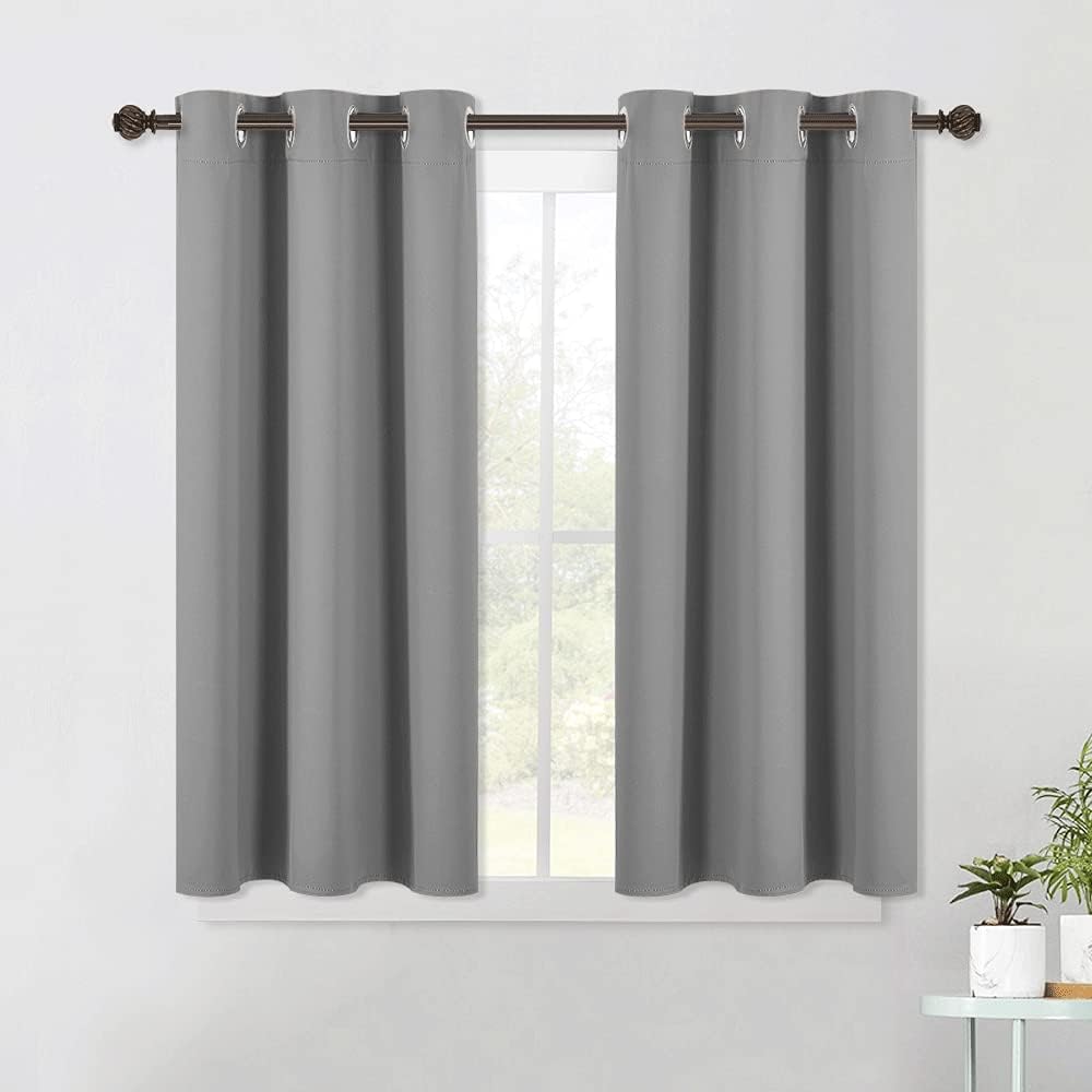 NICETOWN Silver Grey Small Window Blackout Curtain Panels for Bedroom, Thermal Insulated Grommet Top Blackout Draperies and Drapes (2…