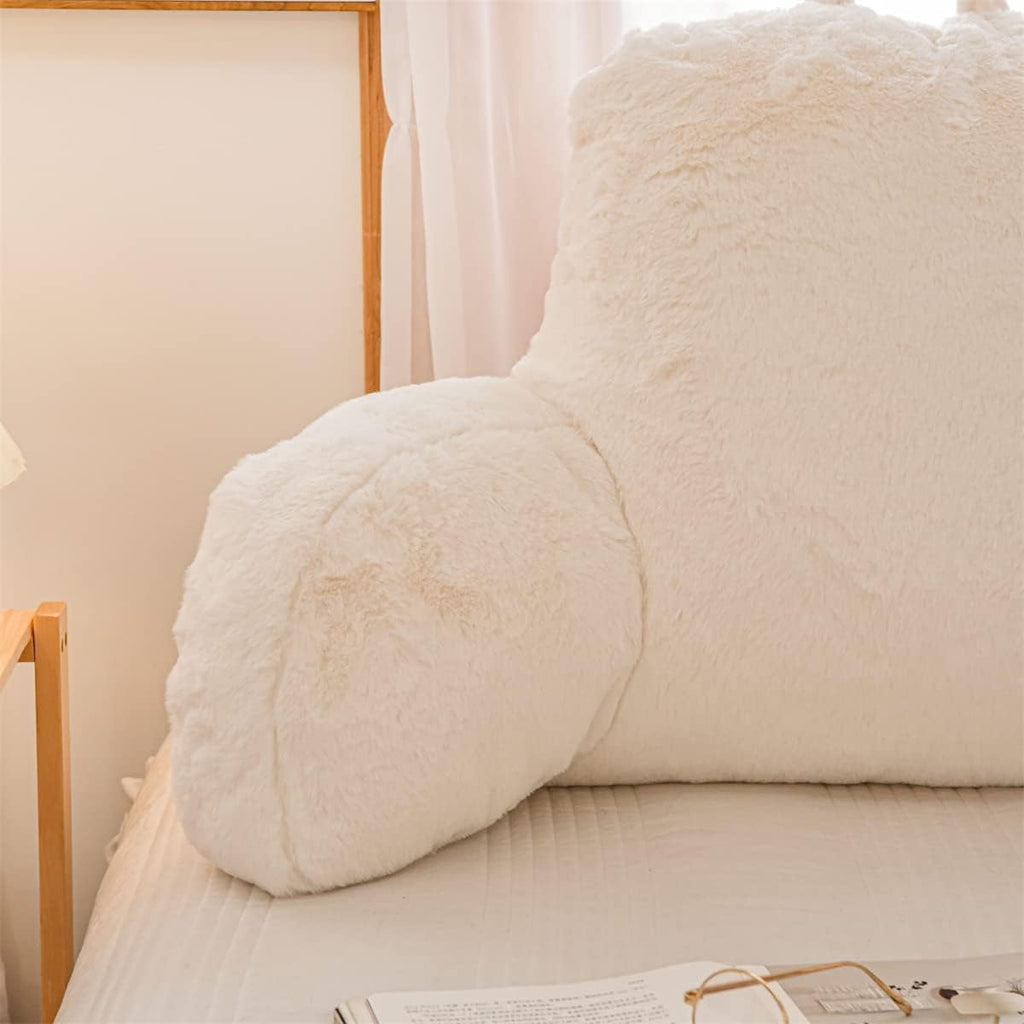 Ntbed Reading Pillow Faux Fur Bed Wedge Backrest with Arms, Couch TV Relax Bed Rest Pillow Back Support Cushion for Kids Teens Boys Girls(Iv…