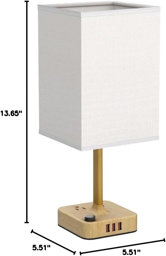 cozoo USB Bedside Table Desk Lamp with 2 USB Charging Ports and 2 AC Outlets, Dimmable Nightstand Lamp with Charger Base White Fabric…