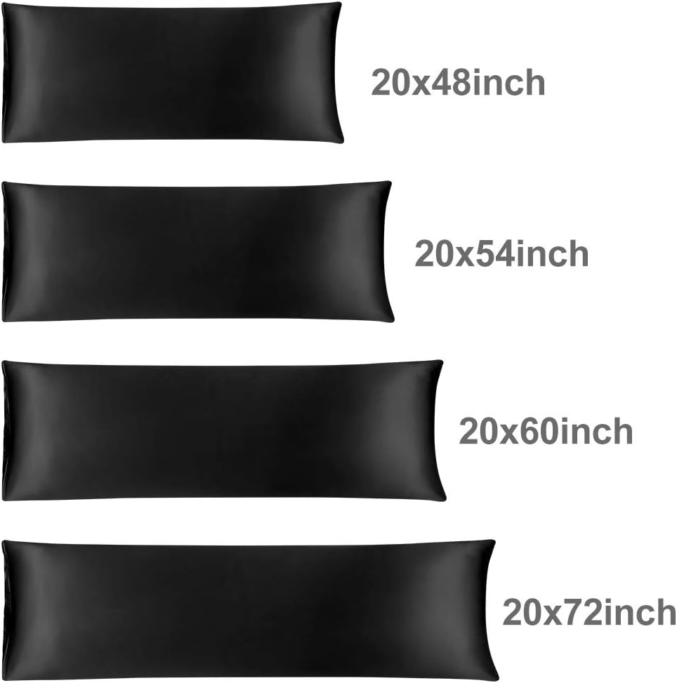 uxcell Body Pillow Cover 20x54 Inch Black Silky Satin Body Pillowcases for Hair and Skin Luxury Cooling Soft Smooth Washable