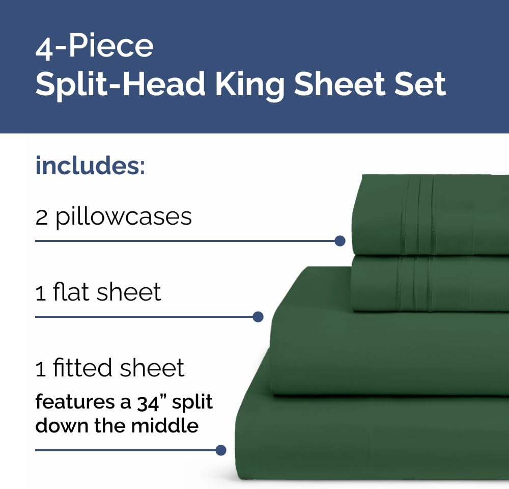 Flex Top Split Head King 4 Piece Sheet Set - Ultra-Soft, Breathable & Cooling Bed Sheets Set - Hotel Luxury Bedding for Women & Men with…