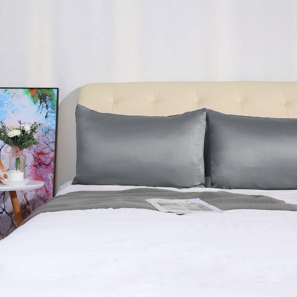 uxcell 2 Pack Silk Satin Pillowcase for Hair and Skin, Cool, Silky, Soft Breathable Pillow Cases King Size 20x36 Inch Sateen Pillowcase Gre…