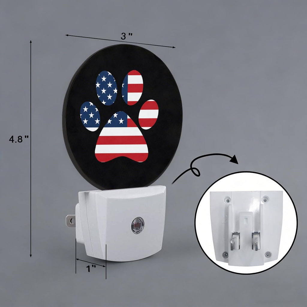 USA Flag Paw Plug in Night Light Auto Light Round Lamps Energy Saving Gift for Women Men Friends