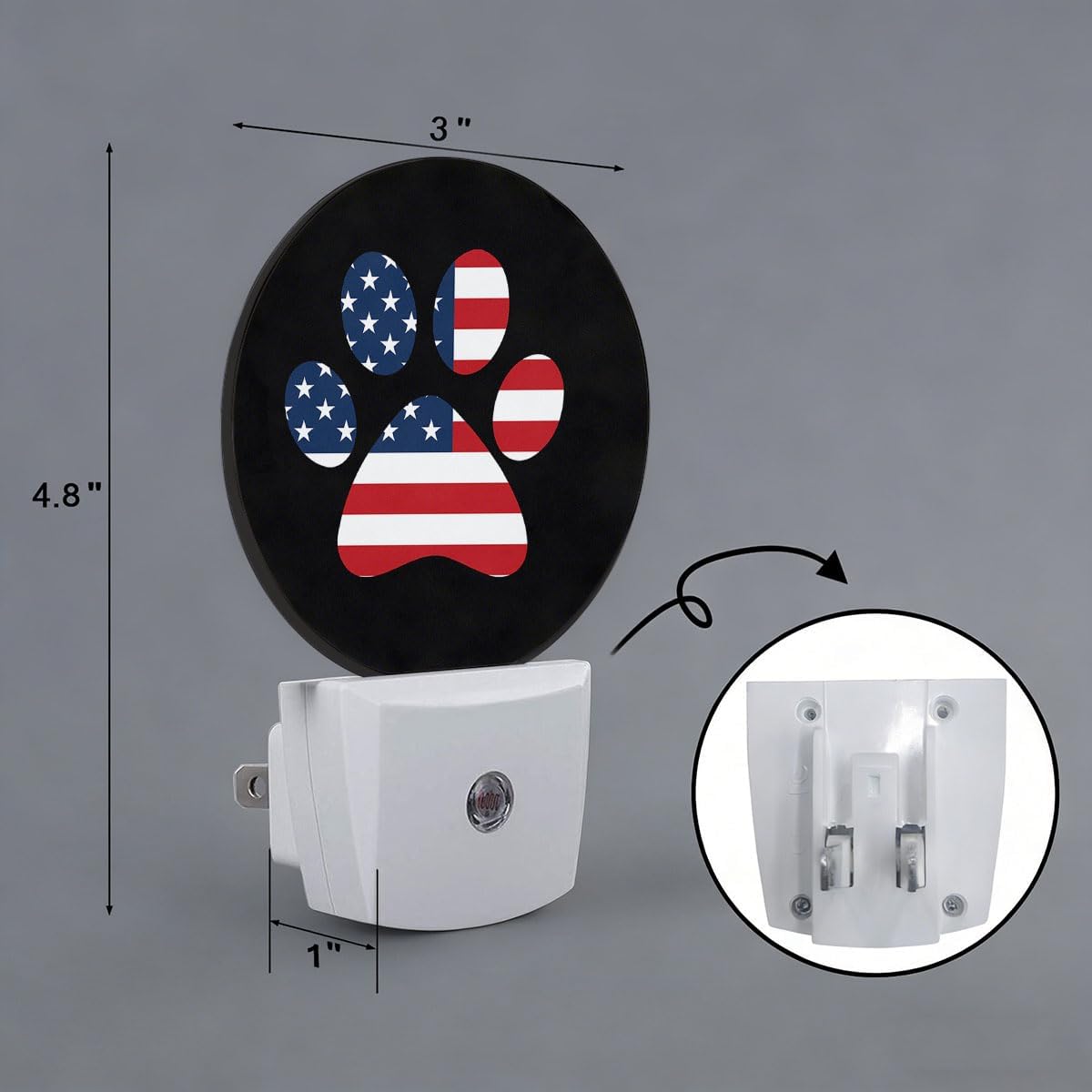 USA Flag Paw Plug in Night Light Auto Light Round Lamps Energy Saving Gift for Women Men Friends