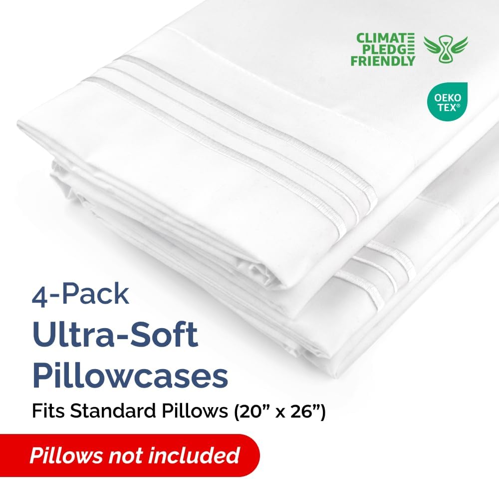 Standard Pillow Cases Set of 4 - Ultra Soft Hotel Quality Pillowcase Covers - Comfy Cozy Bedding for Women, Men, Kids & Teens - Machine…