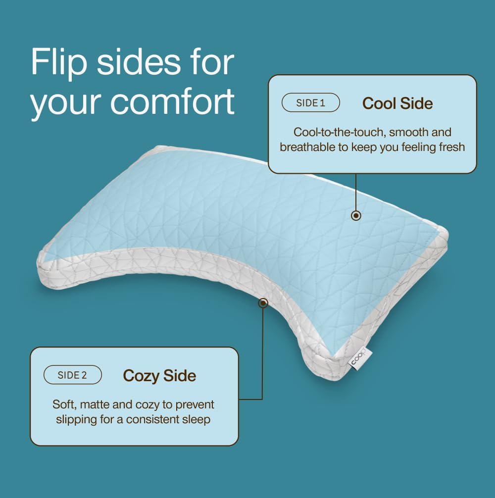 Coop Home Goods Cool Side Crescent Pillowcase, King Size Cooling Pillow Case for Hot Sleepers, Crescent Shape, Two-Sided Pillow Covers…