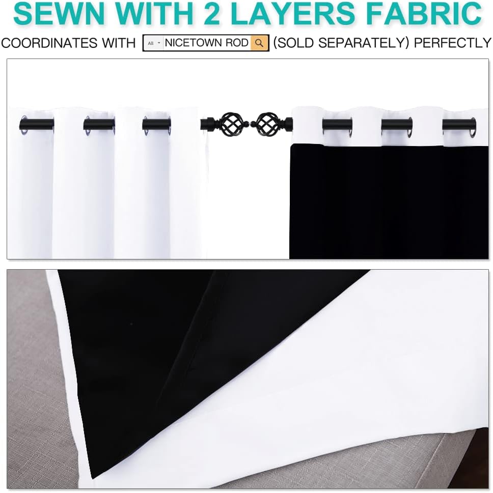 Nicetown White 100% Blackout Curtains 45 inches Long, 2 Thick Layers Completely Blackout Window Treatment Thermal Insulated Lined Drapes fo…