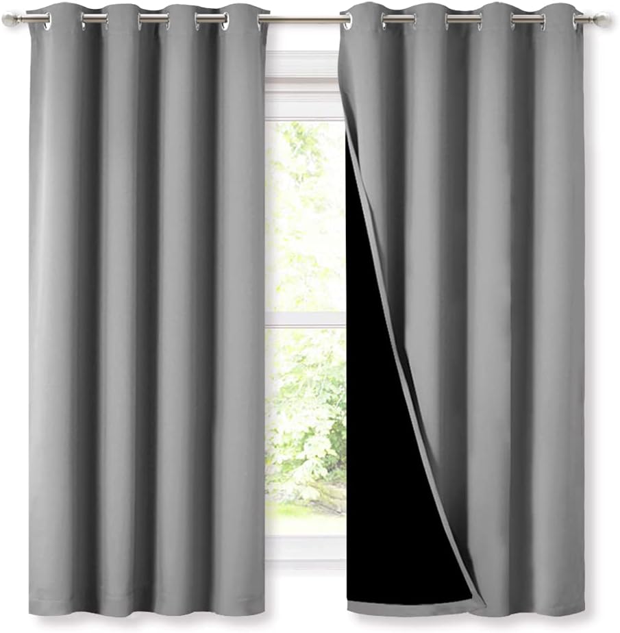 Nicetown 100% Blackout Curtains with Black Liners, Thermal Insulated Full Blackout 2-Layer Lined Drapes, Energy Efficiency Window Draperies…