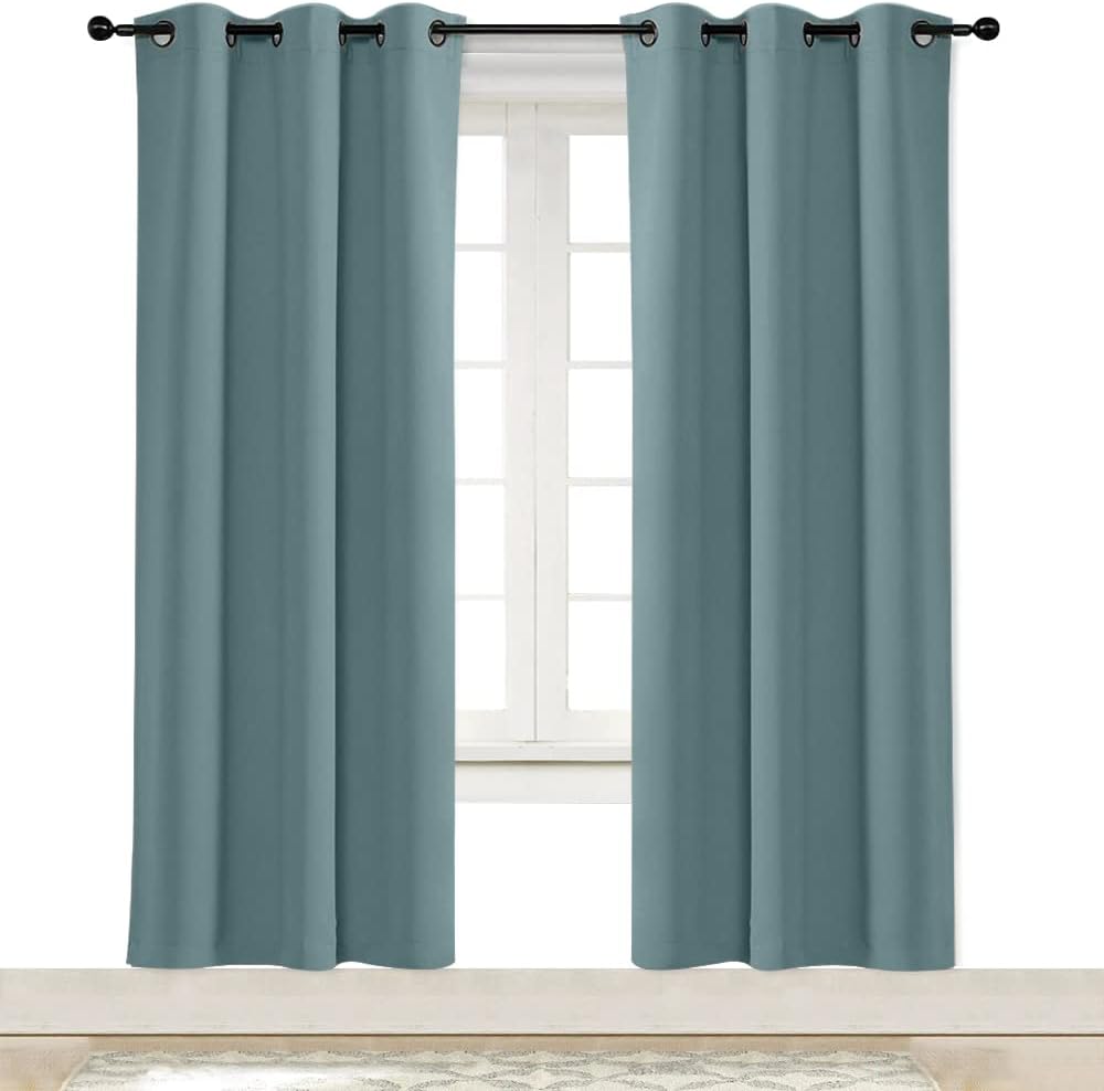 NICETOWN Greyish Blue Blackout Window Curtain for Kitchen Noise Reducing Solid Grommet Window Treatment Drapery/Drape for Thanksgiving &…