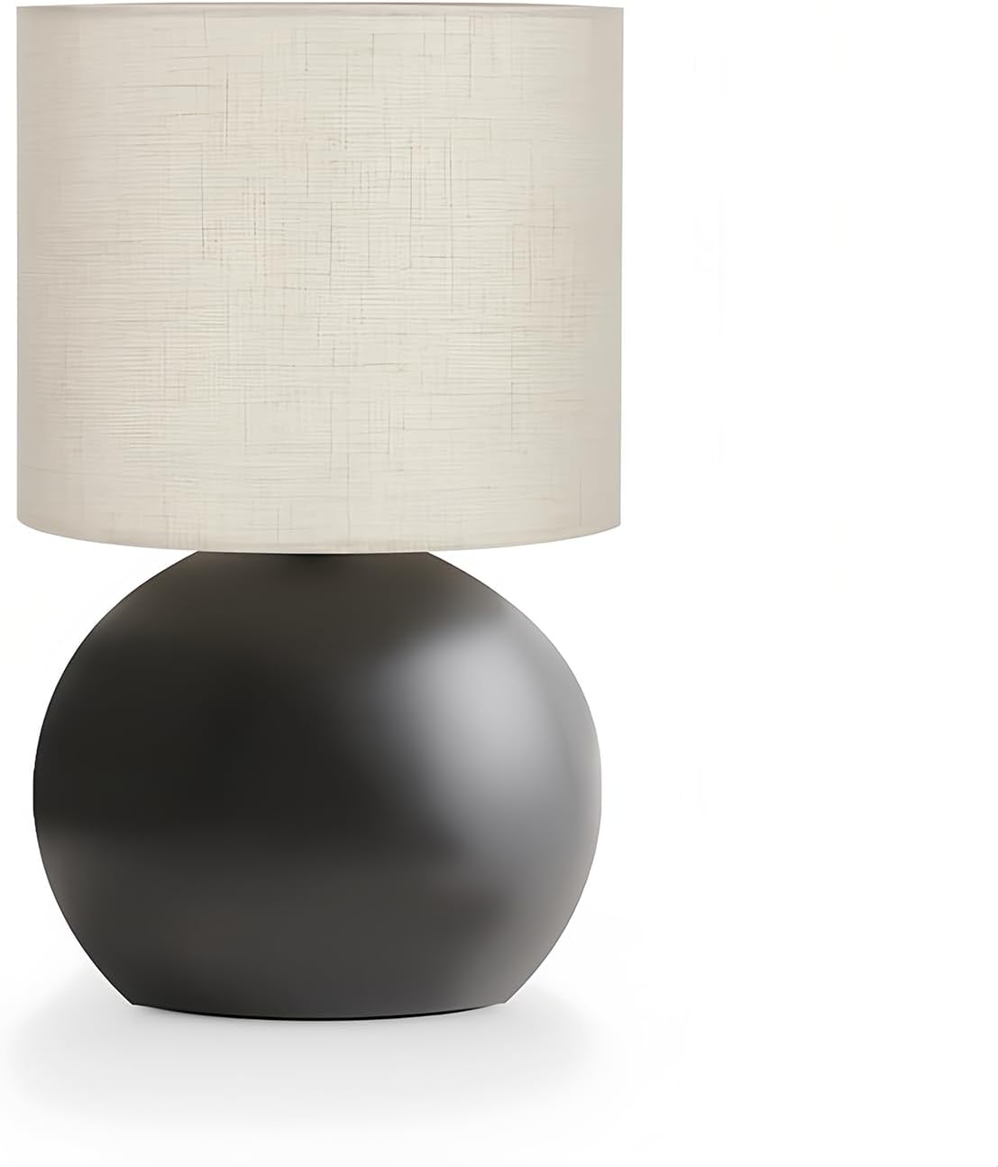 Modern Black Small Table Lamp with Cotton Linen Shade, 10.4-inch LED Desk Light, One-Button Switch for Bedroom, Living Room, Nightstand…
