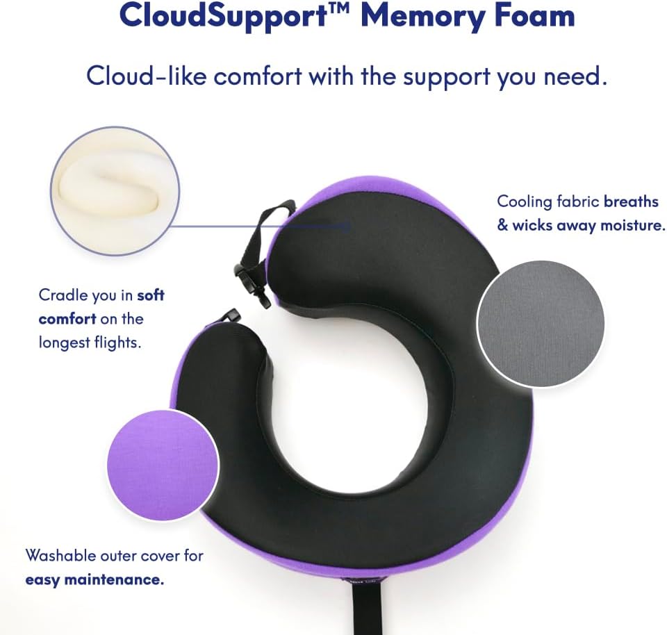 C CUSHION LAB Travel Pillow, Award-Winning Patented Ergonomic Design for Chin & Neck Support Memory Foam Neck Pillow, Compact Airplane…