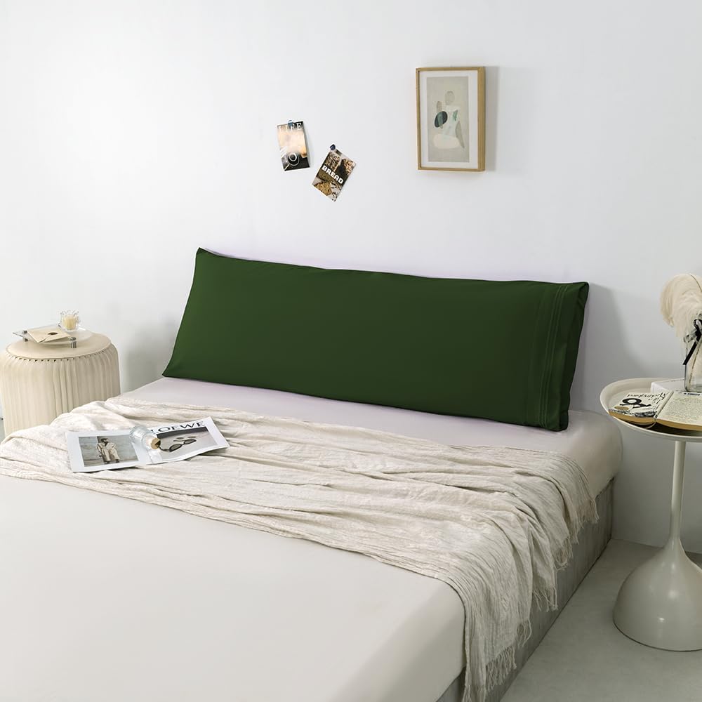 NookZuzu Body Pillowcase,1 Pack Queen Body Pillow Case,20"x54" Microfiber Long Pillowcase for Bed, Dark Olive Green Body Pillow Case Cover, U…