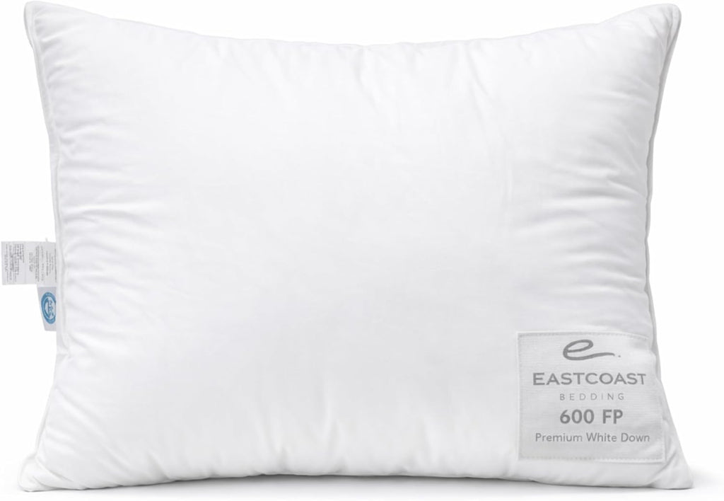East Coast Bedding 100% White Down Pillow, No Feathers, Made in USA, 600 Fill Power, 400 Thread Count Cotton Shell, Soft Loft, King…
