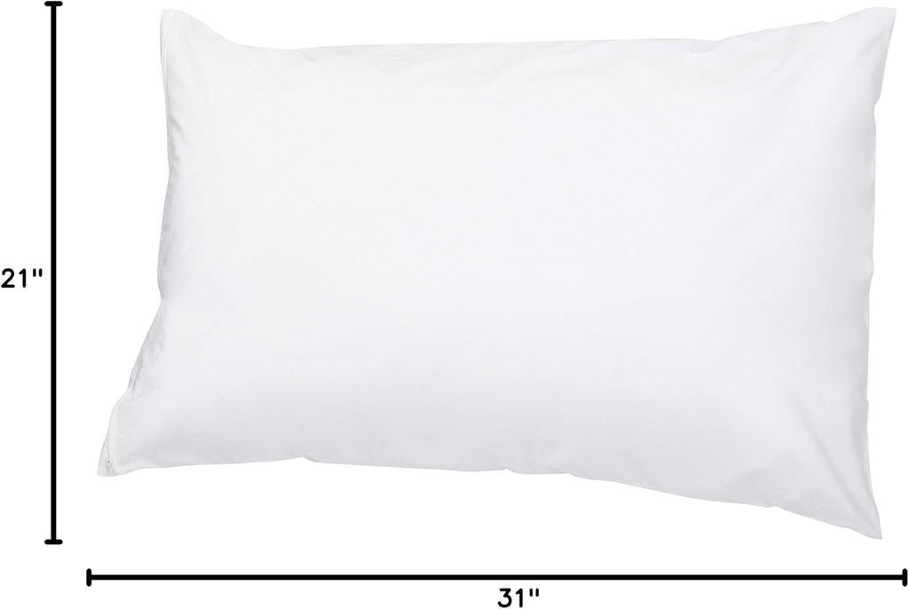 Amazon Basics Queen Pillow Protector with Zipper, 100% Cotton Hypoallergenic, Machine Washable, White, 31 x 21 Inches, Pillows Not…