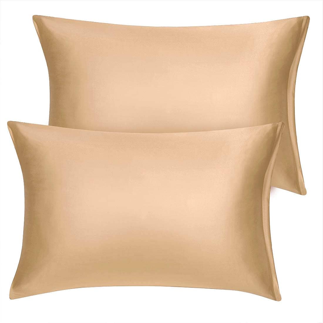 uxcell Standard Satin Pillowcase with Zipper, Super Soft and Luxury, Silky Pillow Cases Covers Set of 2, 21"x27", Gold