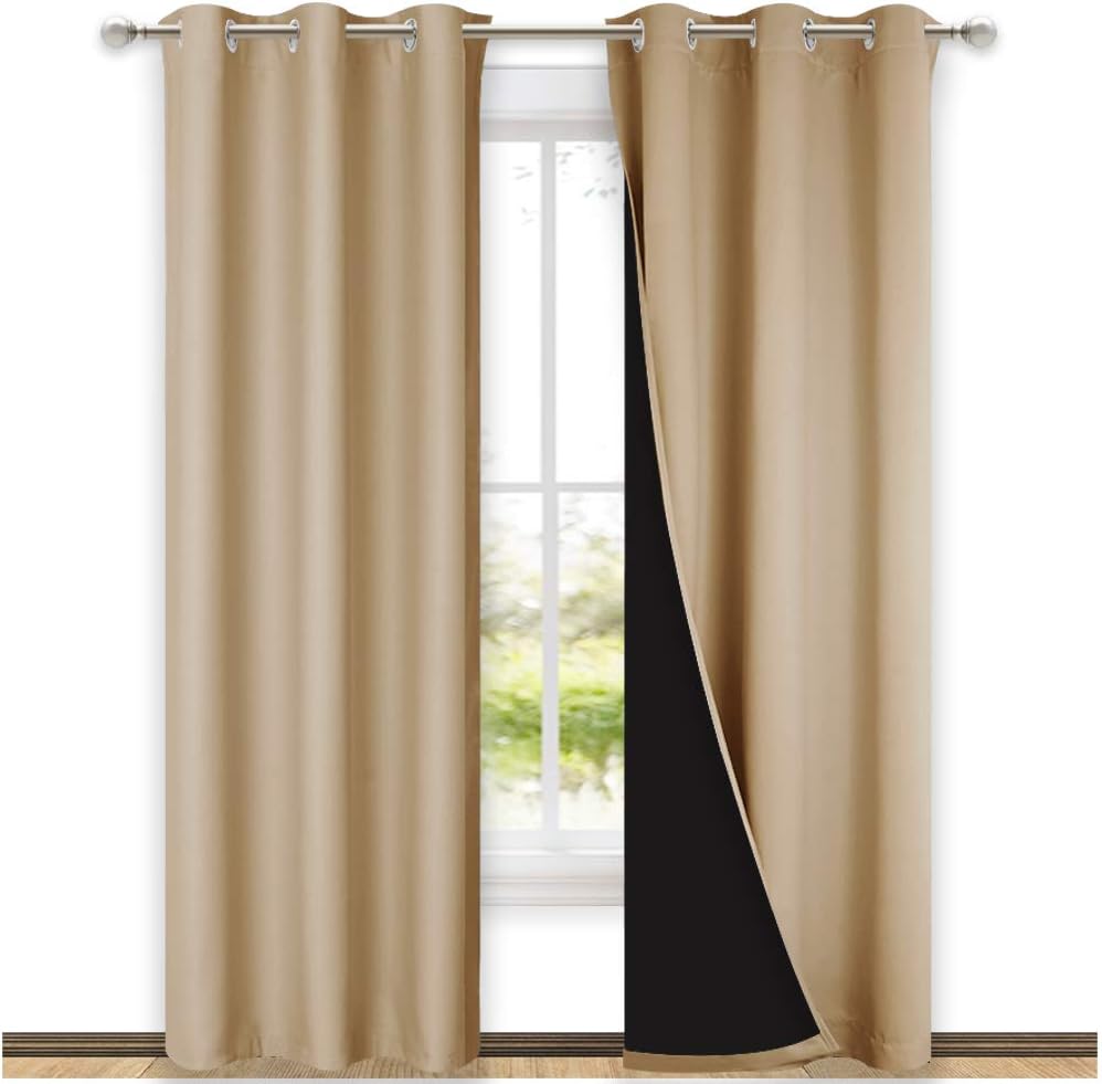Nicetown Blackout Curtains 80 inches Long, Full Light Blocking Drapes with Black Liner for Nursery, Thermal Insulated Draperies for Hall, V…