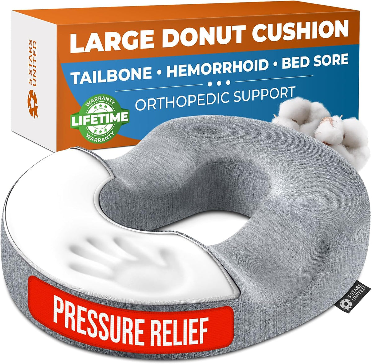 Large memory foam throw pillows in Gray Cotton