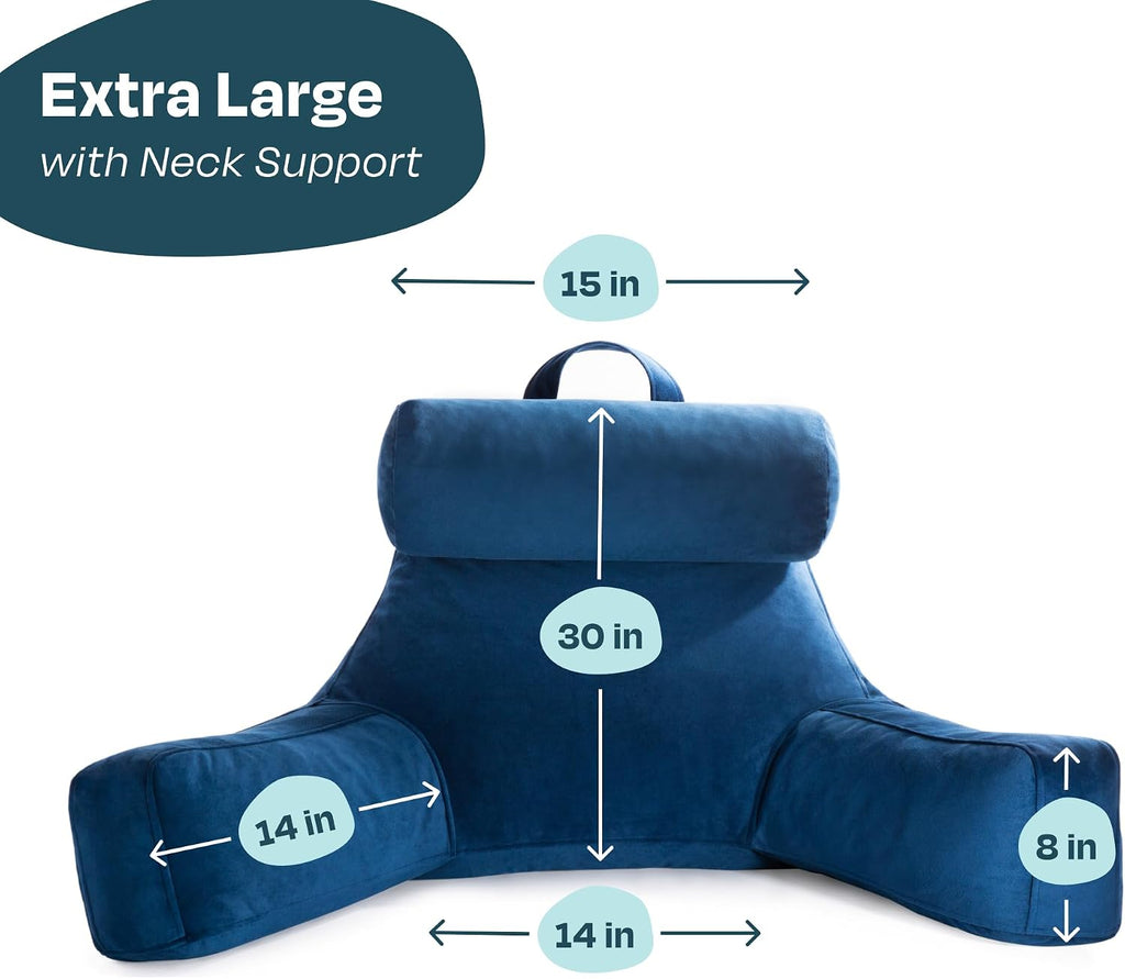 Linenspa Reading Pillow with Shredded Memory Foam- X-Large Size with Neck Support - Back Pillow for Sitting in Bed, Reading, Gaming…