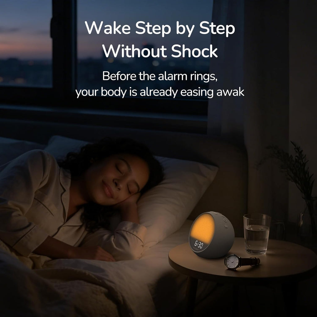 HOUSBAY MINI Sunrise Alarm Clock with Sound Machine, Rhythm Wake-Up Light, White Noise for Sleeping, Compact Phone-Free Bedrooms Clock…
