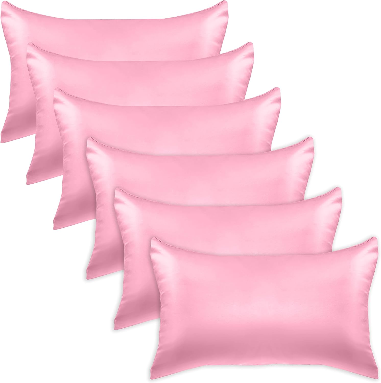 Elegantcomfort Elegant Comfort 6-Pack Cooling Viscose Satin Pillowcase Set with Hidden Zipper Closure, Silky Smooth for Hair and fabric…