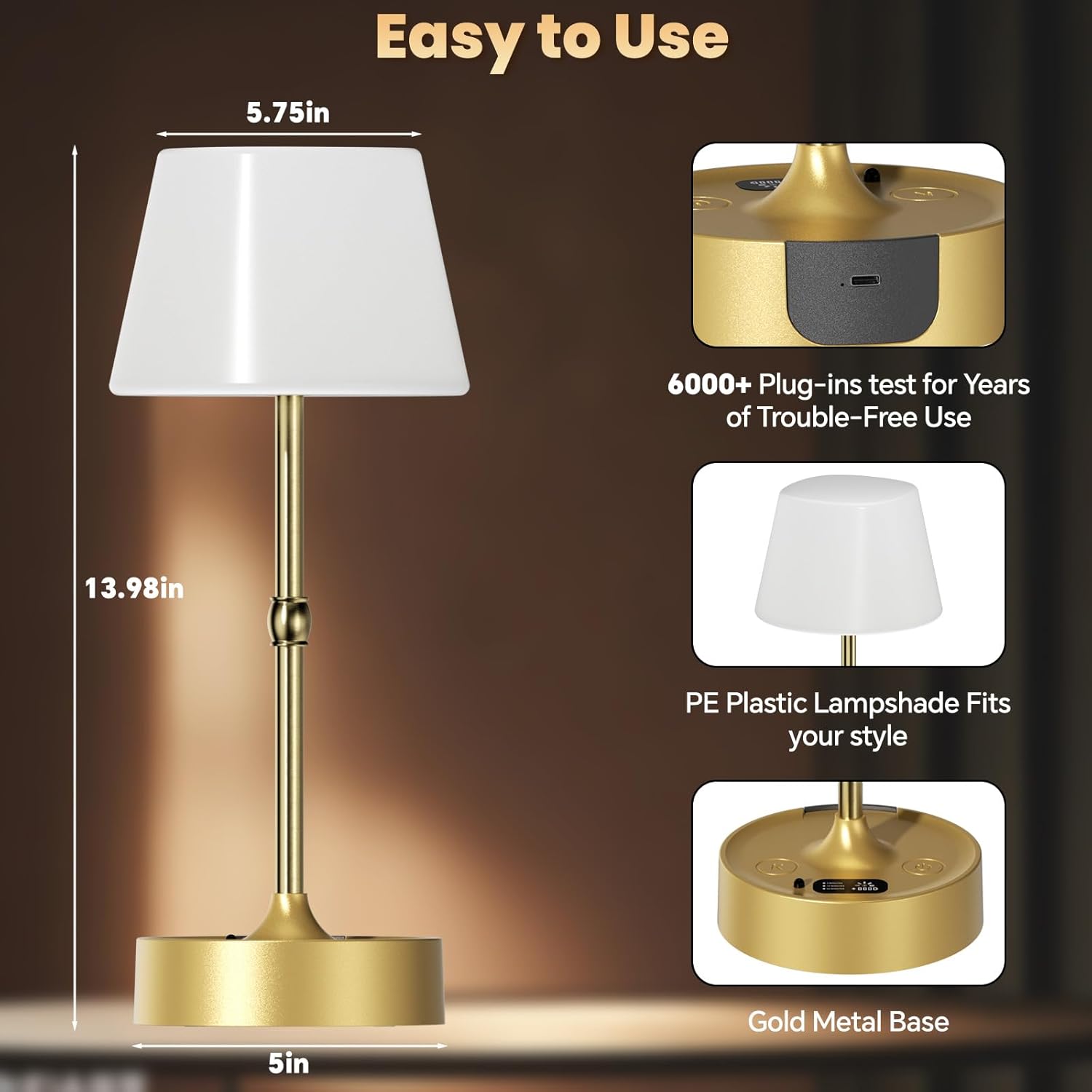 Rechargeable Cordless Table Lamp - Built-in Rechargeable Battery Operated Lamp, Touch Control Stepless Dimming, for Bedside Night Lamp…