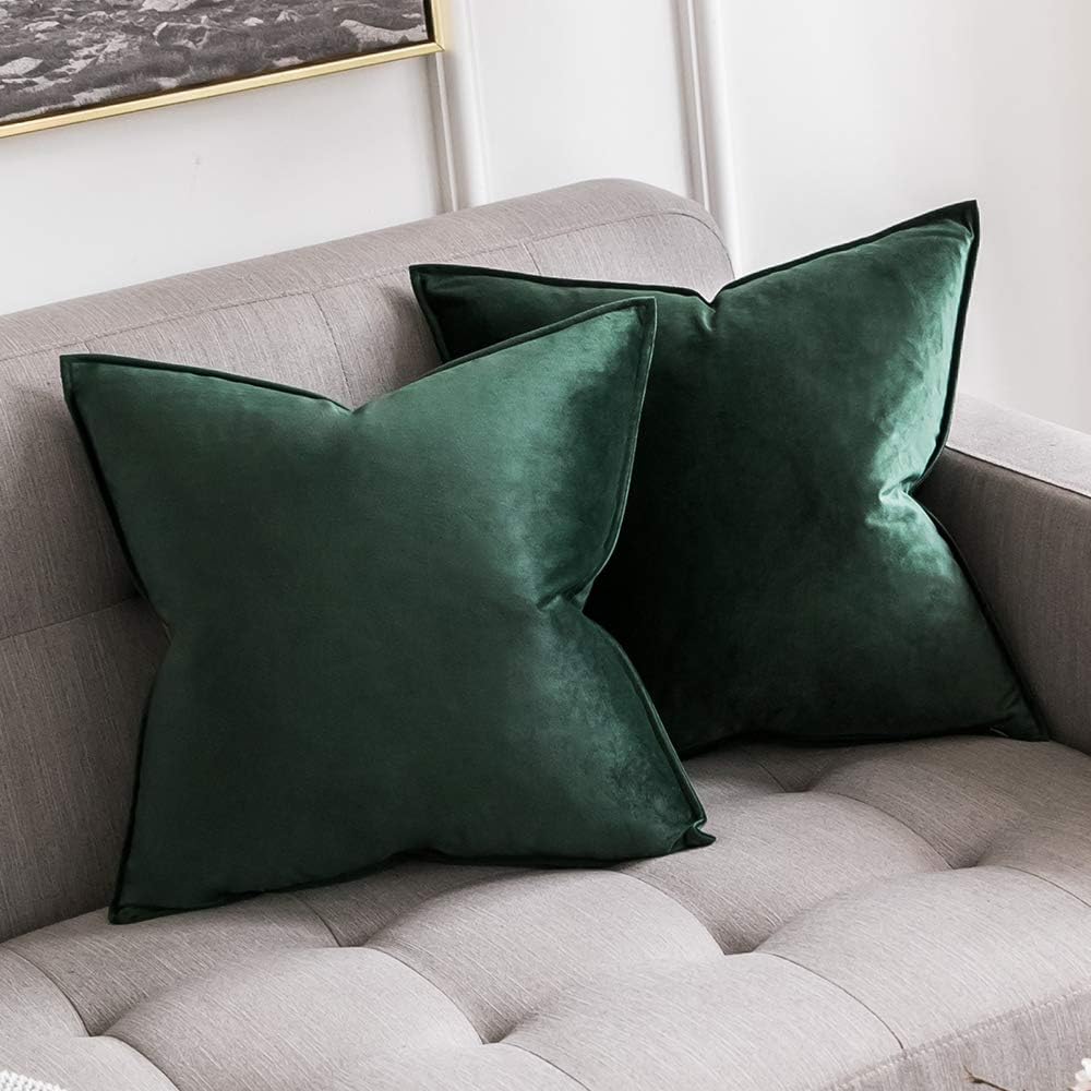 Miulee Army Green Velvet Throw Pillow Covers 18x18 Soft Decorative Solid Square Cushion Cases Pack of 2 Modern Luxury Home Decor for Couch,…
