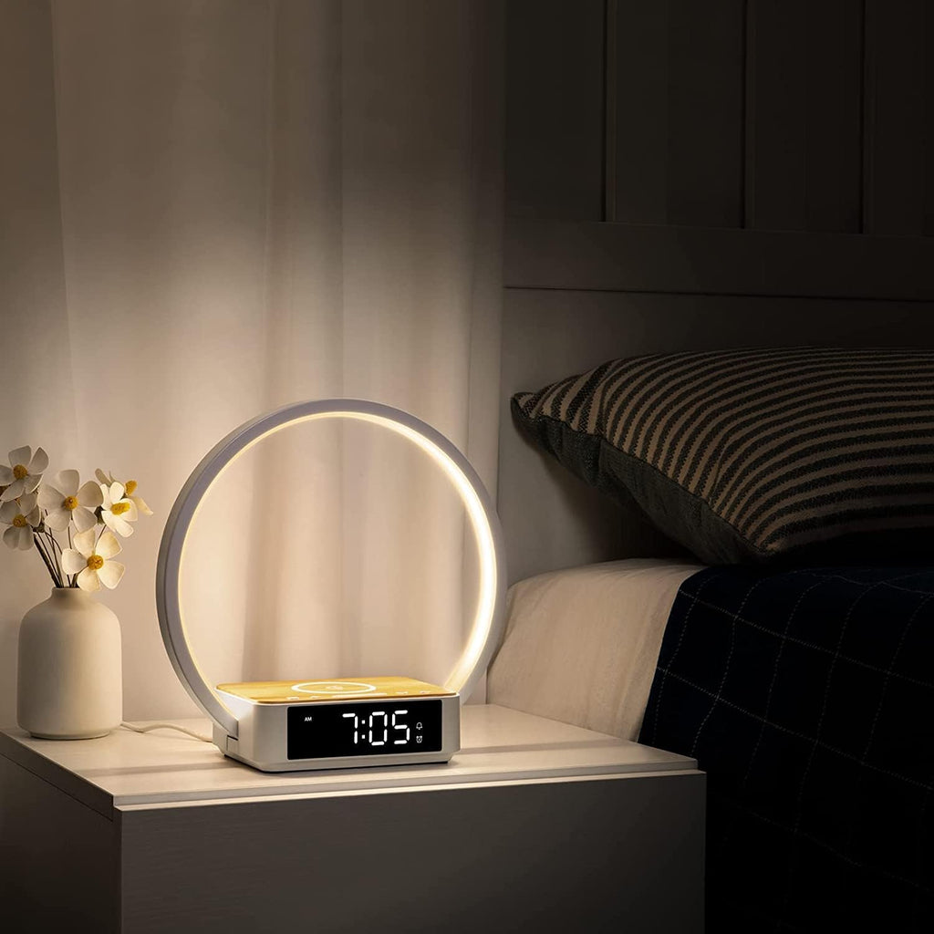 Wilit Bedside Lamp with Alarm Clock, Touch Lamp with Wireless Charger, Nightlight for Bedroom, Sunrise Wake-up Light,3-Grade Dimmable, Birthday…