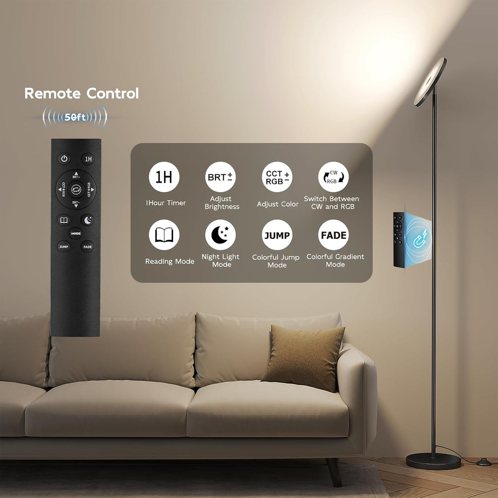 SUNMORY Smart RGB Floor Lamps for Living Room, 32W Bright LED Floor Lamp with APP and Remote Control, Tall Standing Lamp with Stepless…